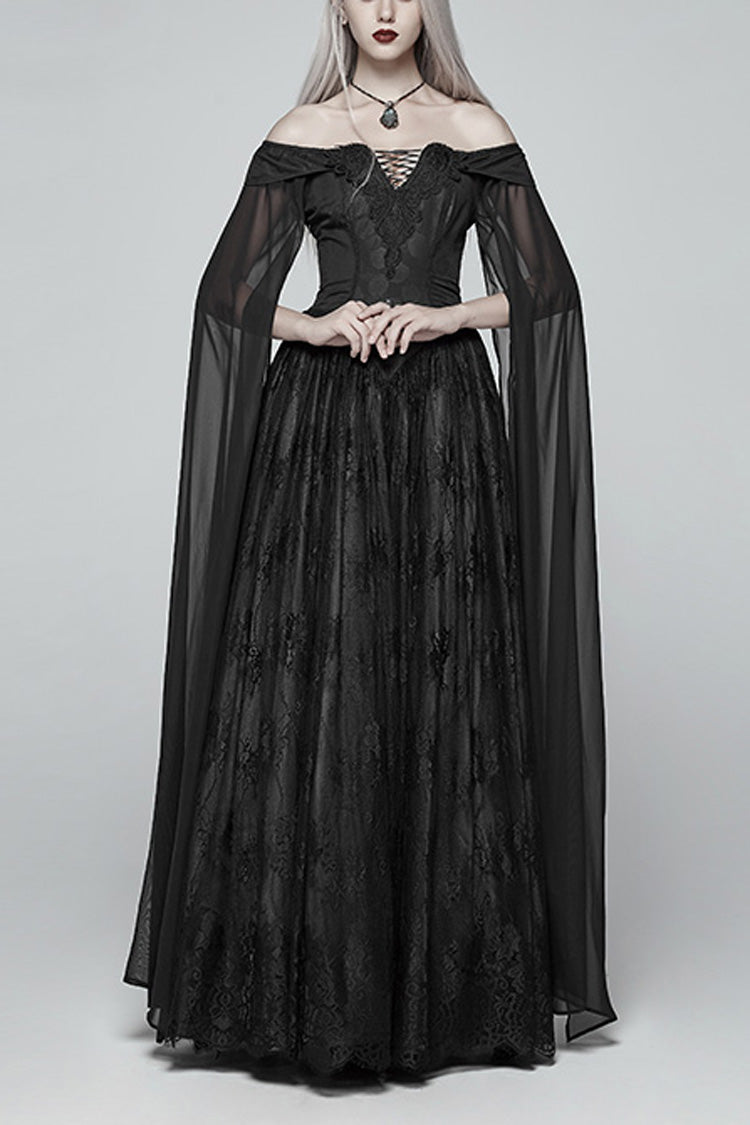 Black Off-Shoulder Multi-Layer Embroidery Lace Women's Gothic Dress