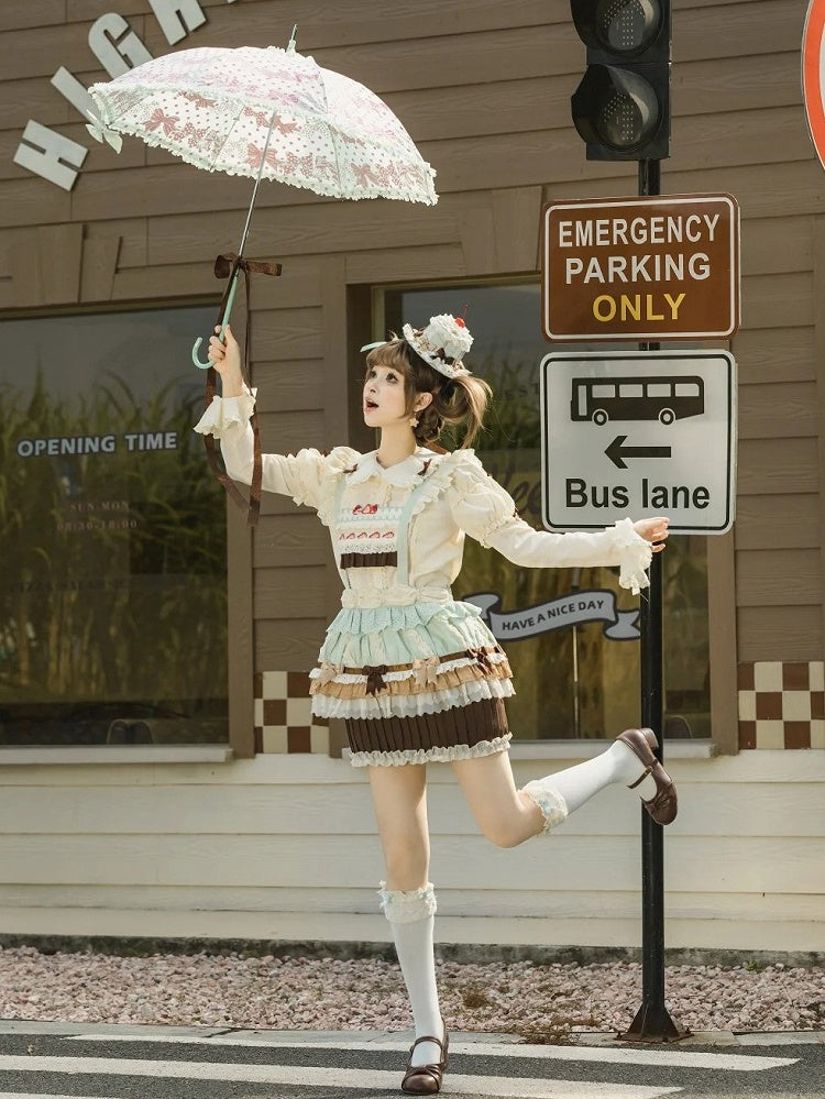 Bodice Sweet Mint Cupcake Overall Lolita Cake Hem Skirt Green Strawberry Chocolate Embroidery
