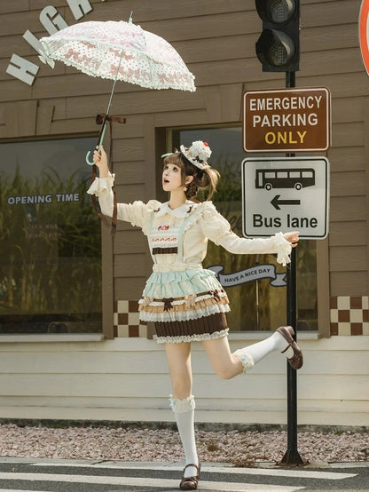 Bodice Sweet Mint Cupcake Overall Lolita Cake Hem Skirt Green Strawberry Chocolate Embroidery