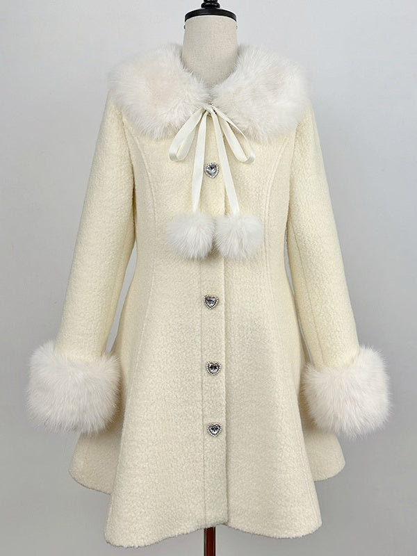 Coat Off-White Landmine Style Wool and Rhinestone 70% Furry Embellished Cuffs Collar Slim-Fit with