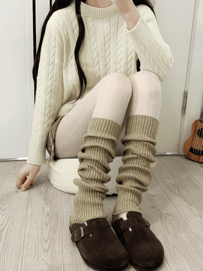 Off-white/Khaki/Gray/Black Knitted Leg Warmers