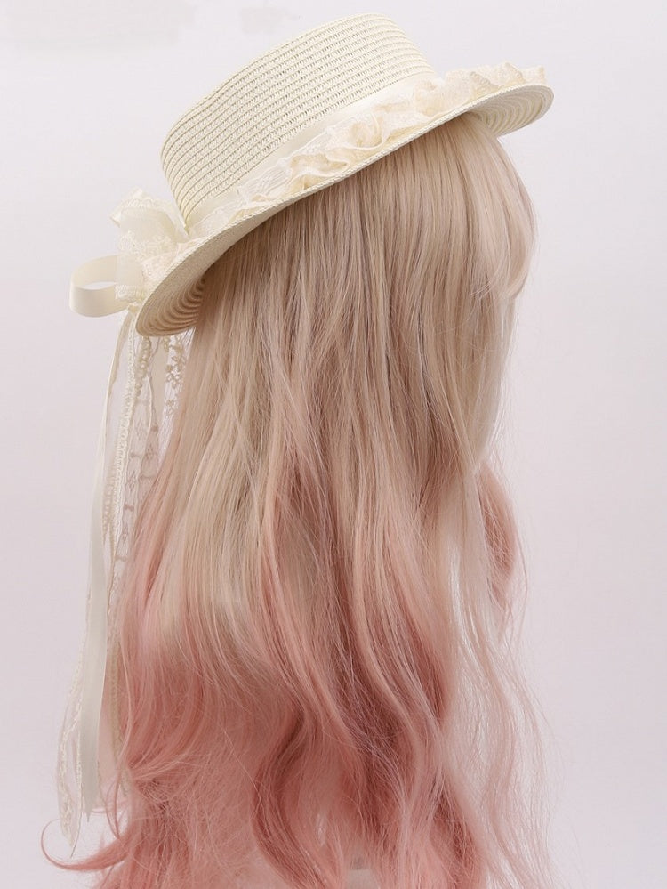 Beige Bowknot Details Straw Lace Lolita Sweet Hat