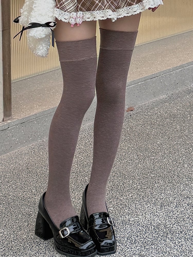 オフホワイト/ブラック/ダークグレー/グレー/コーヒーの厚手オーバーニーストッキング