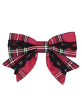 Christmas Red Plaid Bow Tie with Lace Trim