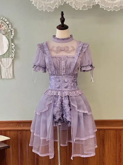 Shorts Straps Waist with Bloomer High Ouji Lolita Purple Shoulder Detachable