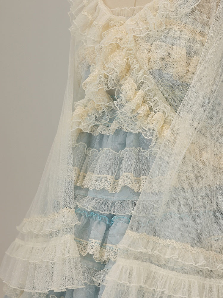 Rüschen-Tülltop Beige Spitze Lolita