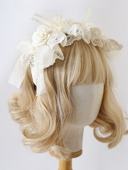 Lace KC Beige Bows Roses With Vintage Tonal Elegant and
