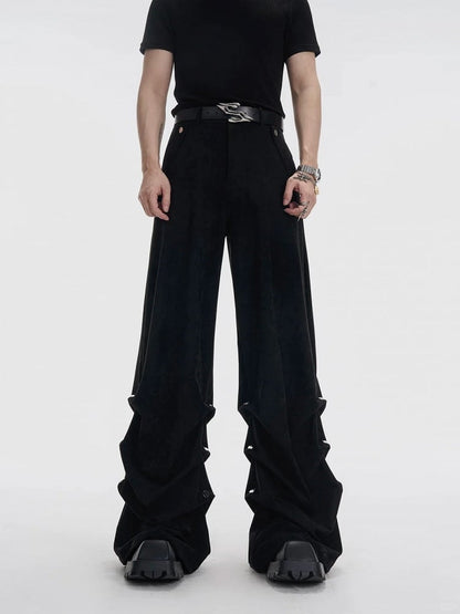 Details Stud in Pants Men's with Wide-leg Black Suede