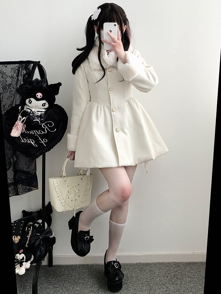 ジライケイ ピンク 地雷風 ウールコート（プラッシュカラー＆カフス付き）