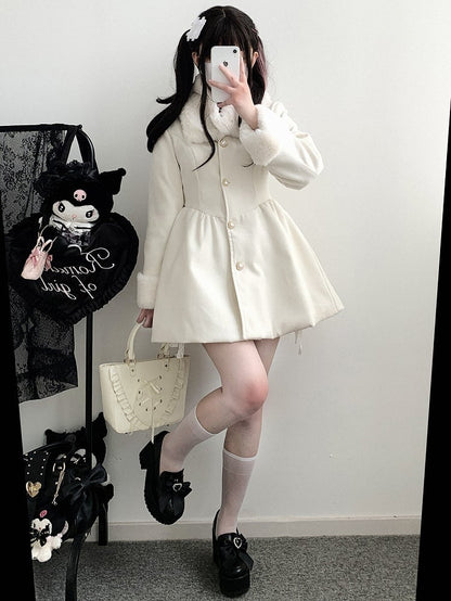 ジライケイ ピンク 地雷風 ウールコート（プラッシュカラー＆カフス付き）