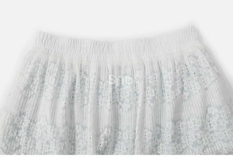 Blue and White High-Waisted Lace Patchwork Plaid Mori Kei Skirt