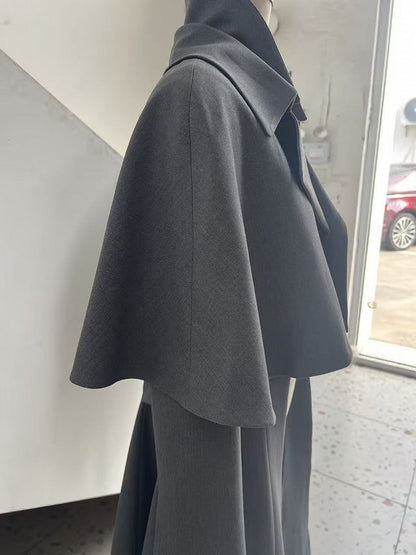 Design / Mantel Schwarz Abnehmbarer Cape Trenchcoat Grau Zweireihig