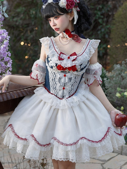 Detachable Blue Red/Green/Pink Floral Puff Lolita Trim Scalloped Sweet with Dark Edge Sleeves