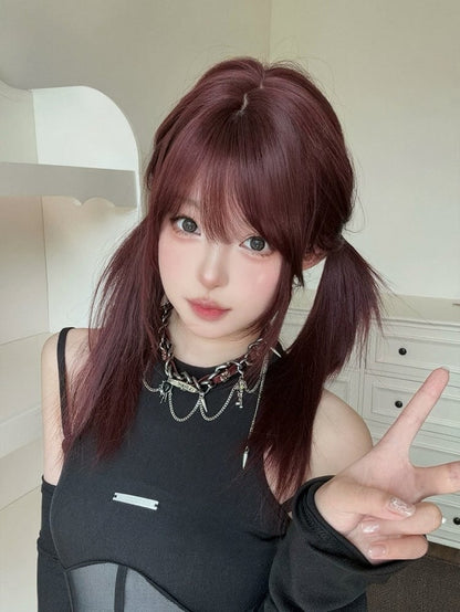 Wine Red 63cm Long Straight Full Bang Wig - Alice Garden