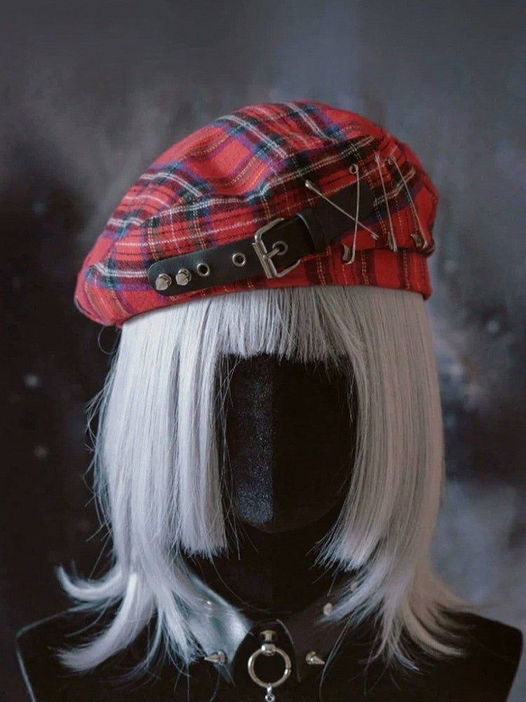 Punk Red & Blue Plaid Beret - Strange Sugar
