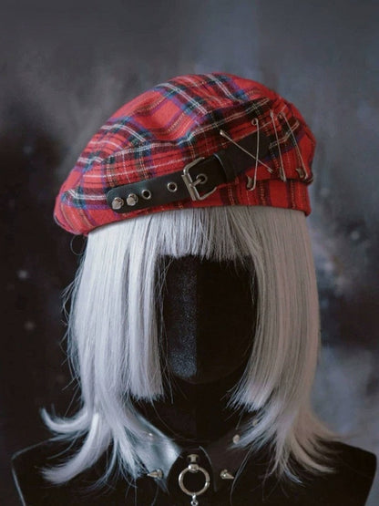 Punk Red & Blue Plaid Beret - Strange Sugar