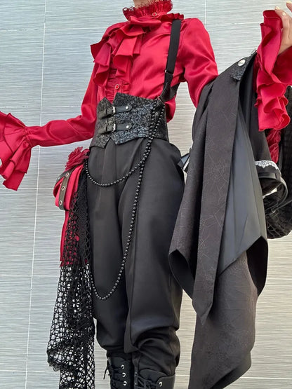 ベルト王子セパレートロリータブラックパンツコルセットファッション付き