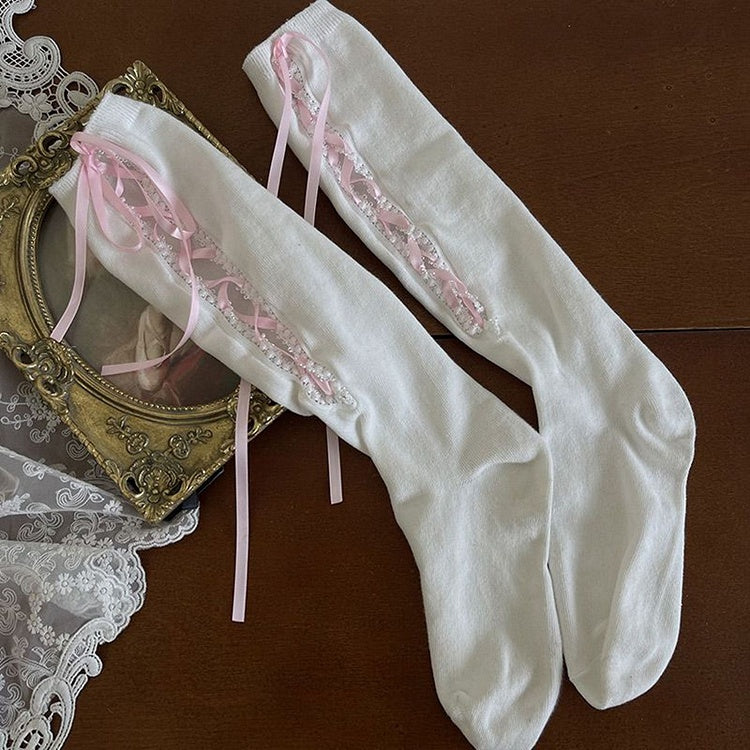 Unterknee-Optionen 4-farbige Strümpfe Schnürdetail