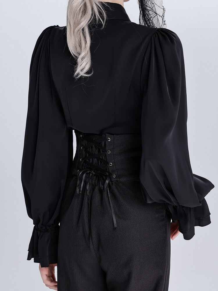 Foldover Pointed Collar Shirt with Embroidered Cross Motif - DevilInspired Exclusive Collection