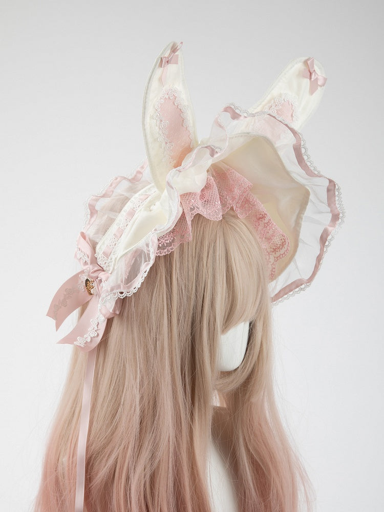 Accents Ivory Pink with Pastel Bunny-Ear Bonnet Lace