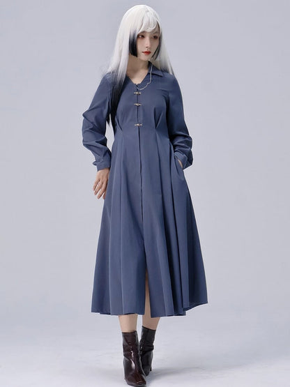 Dusty Collar Point Blue Chinese with Dress in Shirt Flat Style