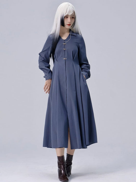 Dusty Collar Point Blue Chinese with Dress in Shirt Flat Style