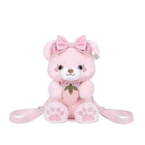 Backpack Daily with Accents Strawberry Pink Kawaii Plush Bow Bear-shaped