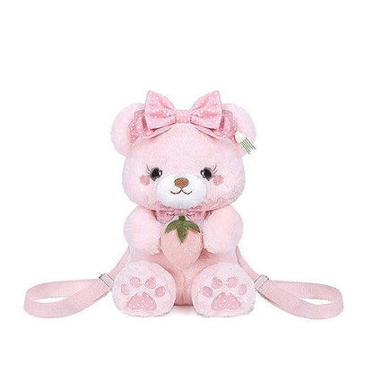 Backpack Daily with Accents Strawberry Pink Kawaii Plush Bow Bear-shaped
