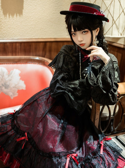 Red Collar Elegant Dark Gothic Shirt Retro Lolita Stand