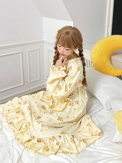Yellow Mango Print Peter Pan Dress - Tan Tuan
