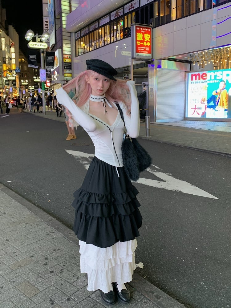 Ruffle Maxi White and with Skirt Tiered Trim Apron