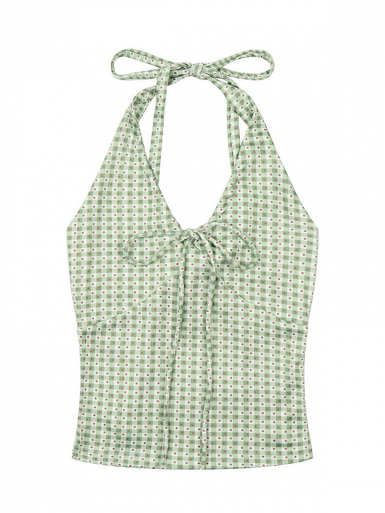 Green Gingham & Polka Dot Halter Top for Spicy Girl Style - Languid Park