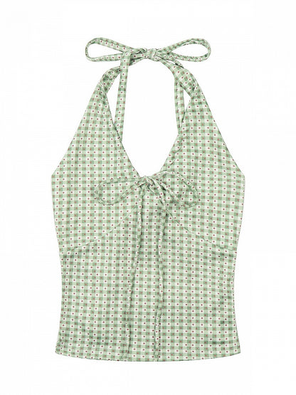 Green Gingham & Polka Dot Halter Top for Spicy Girl Style - Languid Park