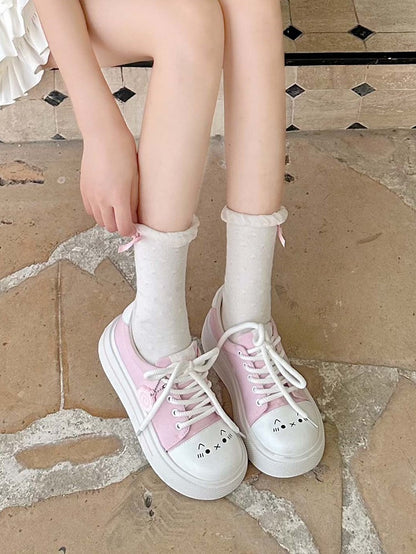 Pattern Sneakers Lolita Emoticon with Cat Pink Print Sweet