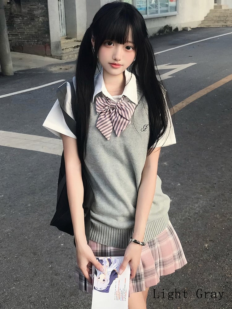 Vest Preppy JK Color Uniform Style Knitted 10 V-neck Options