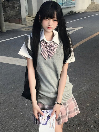 Uniform Knitted Color JK V-neck Options Preppy Style Vest 10