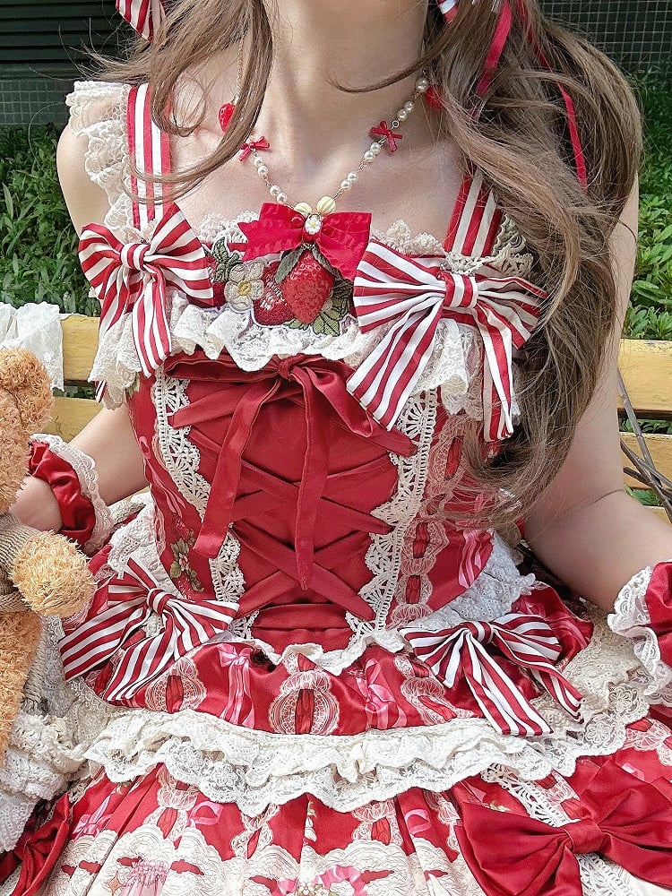 Halskette Anhänger Schleife Rote Erdbeere