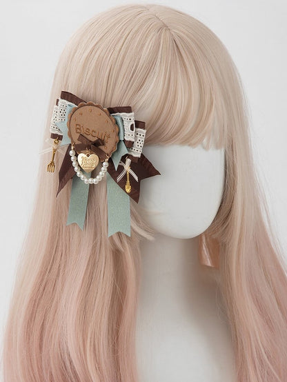 Tea Sweet Bowknot Green Hairclip/Brooch Mint Lolita 2 Biscuit Chocolate Options Party Style