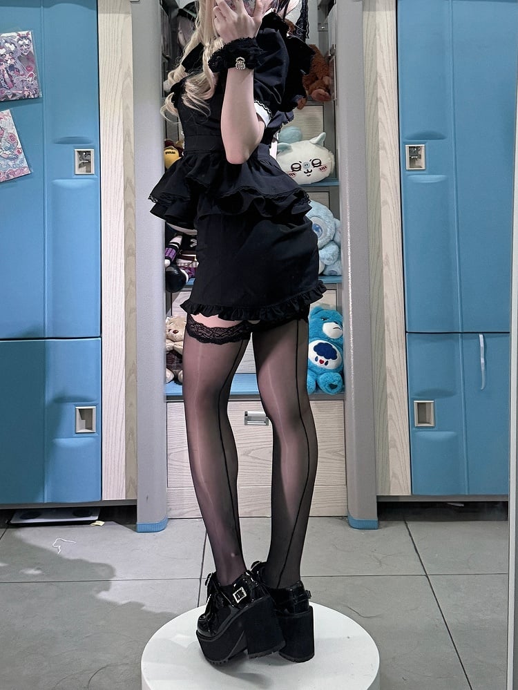 Black Jirai Aesthetic Waist Kei Refined Bodycon with Defining Dress Ruffles