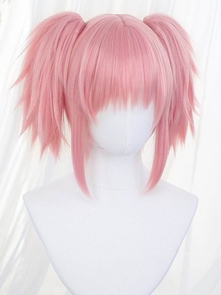 Wigs Short Two Straight With Pink Ponytails