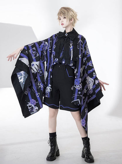 茶黒縞とポーカーカップ紫羽織柄プリント