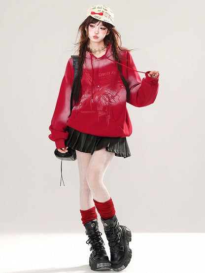 Black/Red Butterfly Tie Dye Loose Hoodie