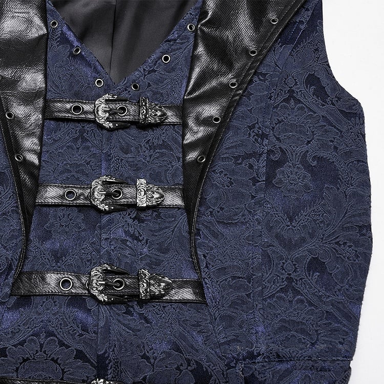 Men's Jacquard Black Blue Gothic Lapel Vest