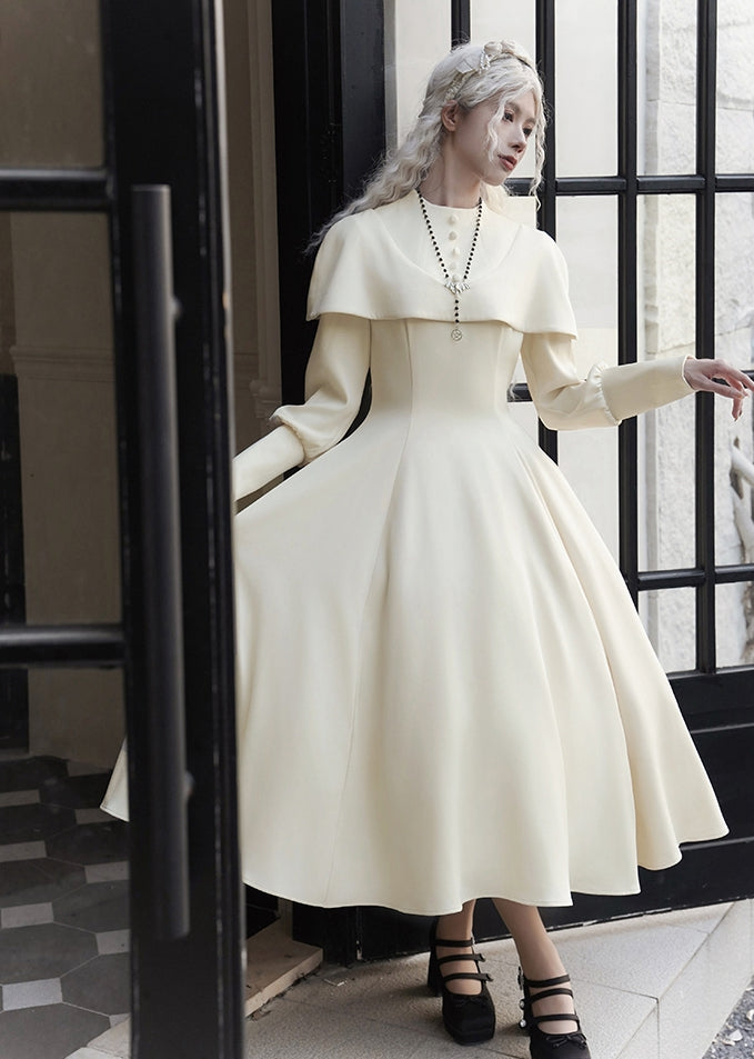 Beiges Cape Elegantes Langarmkleid Lolitakleid