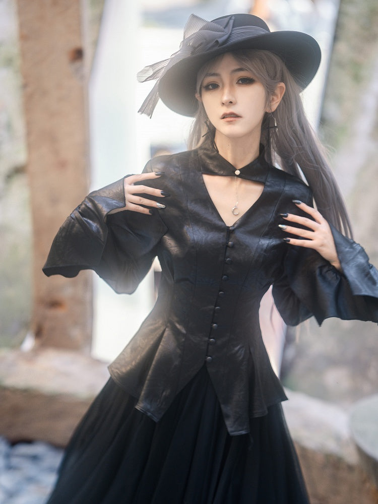 Gothic Ways Sleeves Black Lolita Long Wear Collar Two Shirt