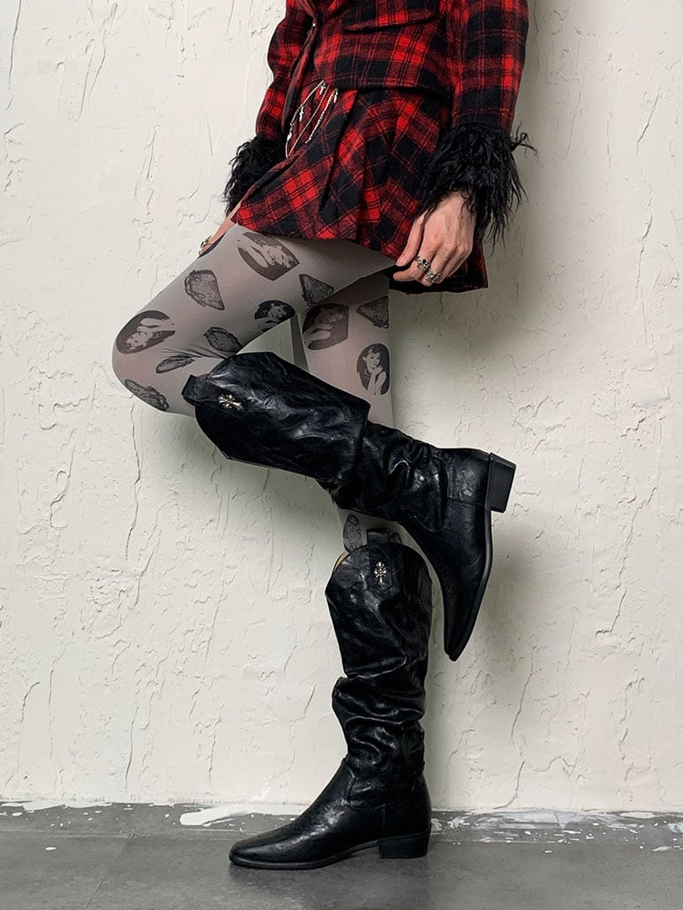 Y2K Gray Hepburn Print Tights