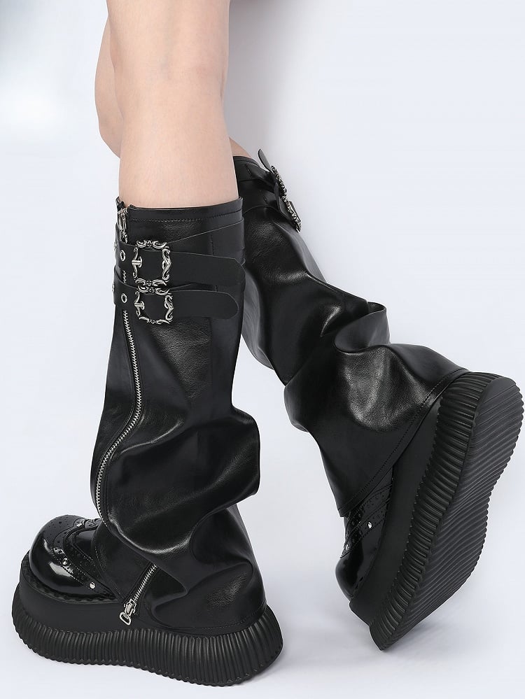 Leg Sleeves Black - Detail Zipper Buckle Cyberpunk