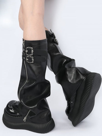 Leg Sleeves Black - Detail Zipper Buckle Cyberpunk