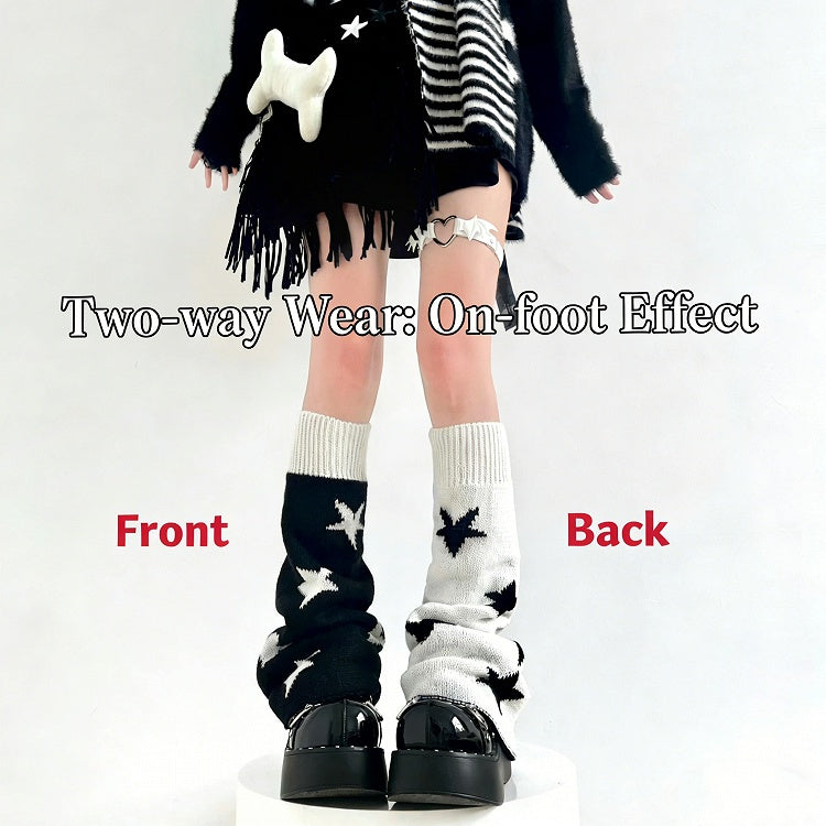 Reversible Two-Way Cable Knit Leg Warmers Kawaii - Two Bear Pink