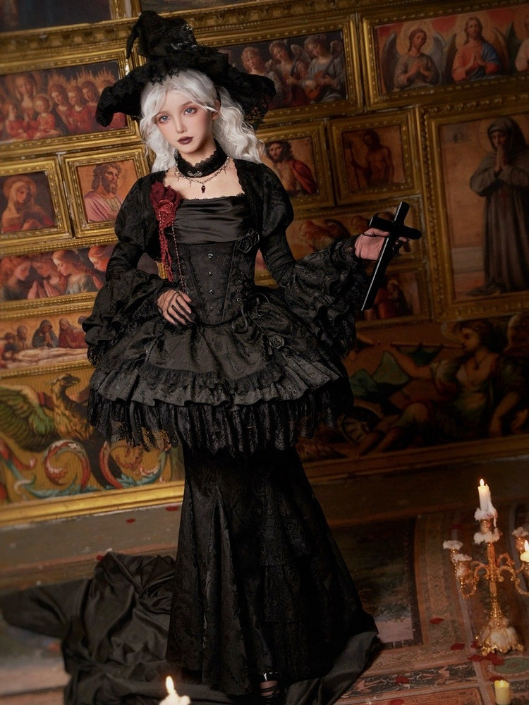 Bolero Cuffs Gothic Black Bell Ruffle Lolita Sleeves Layered Long